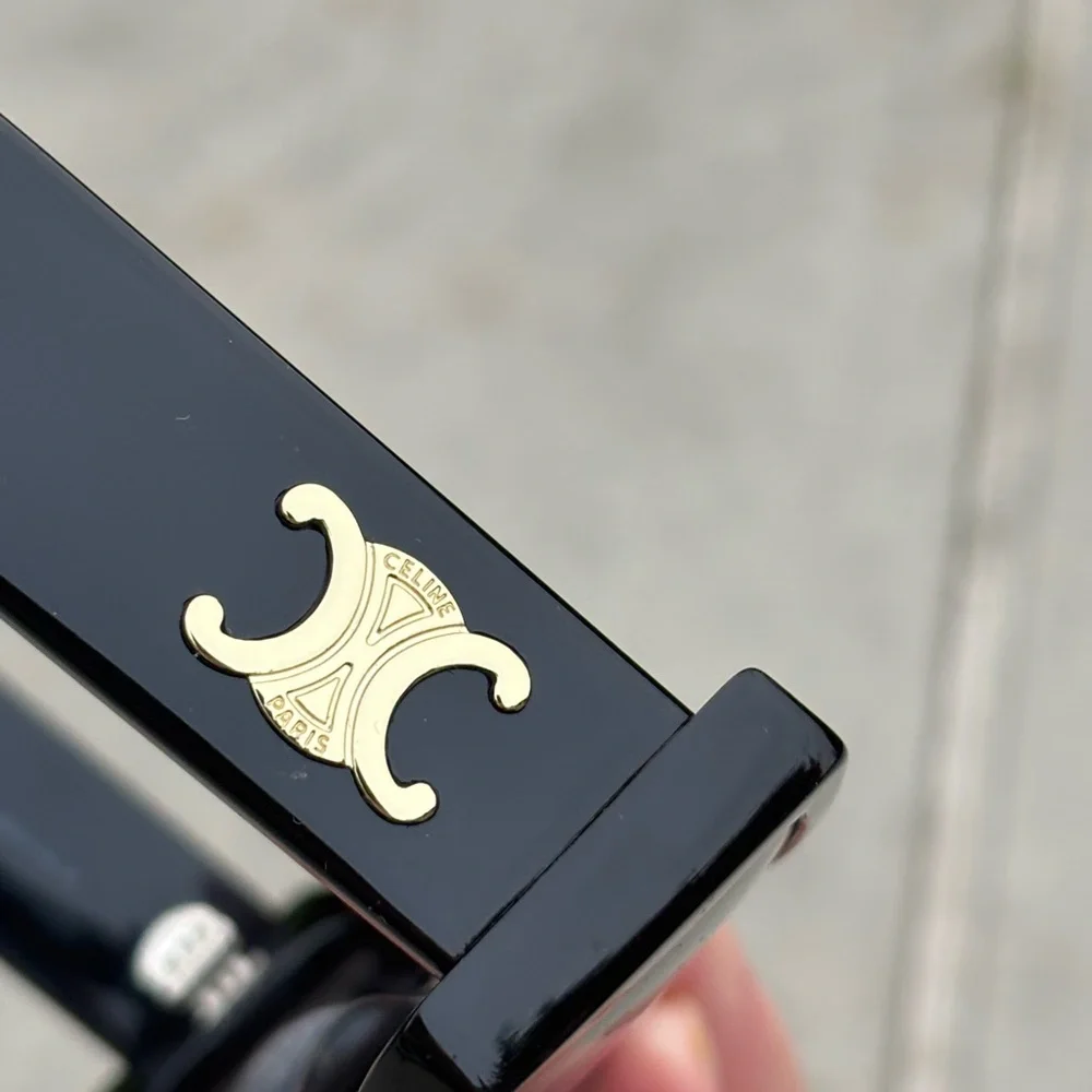 Celine Black Rectangular Cat-Eye Sunglasses with Gold Logo